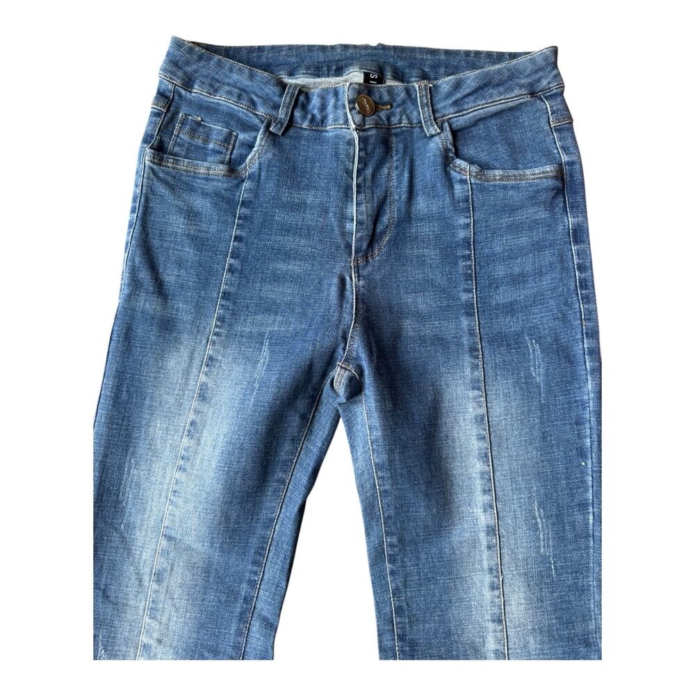 Retro High Rise Center Seam flare fringed blue Jeans size 27" waist - Picture 2 of 9